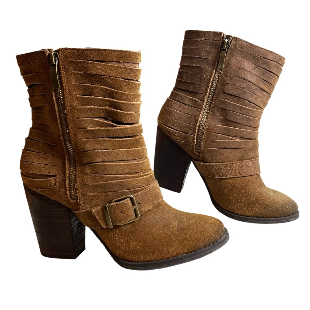 Naughty Monkey Mid-Calf Boots Zip Suede Buckle Boho Western